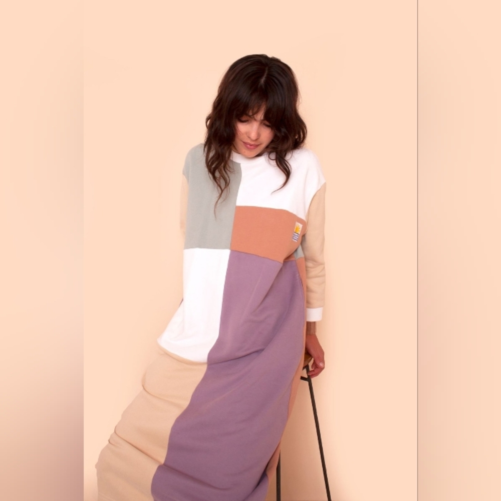 L.F. MARKEY Anders Pastel Patchwork Fleece Sweatshirt Dress S/M - Picture 4 of 10